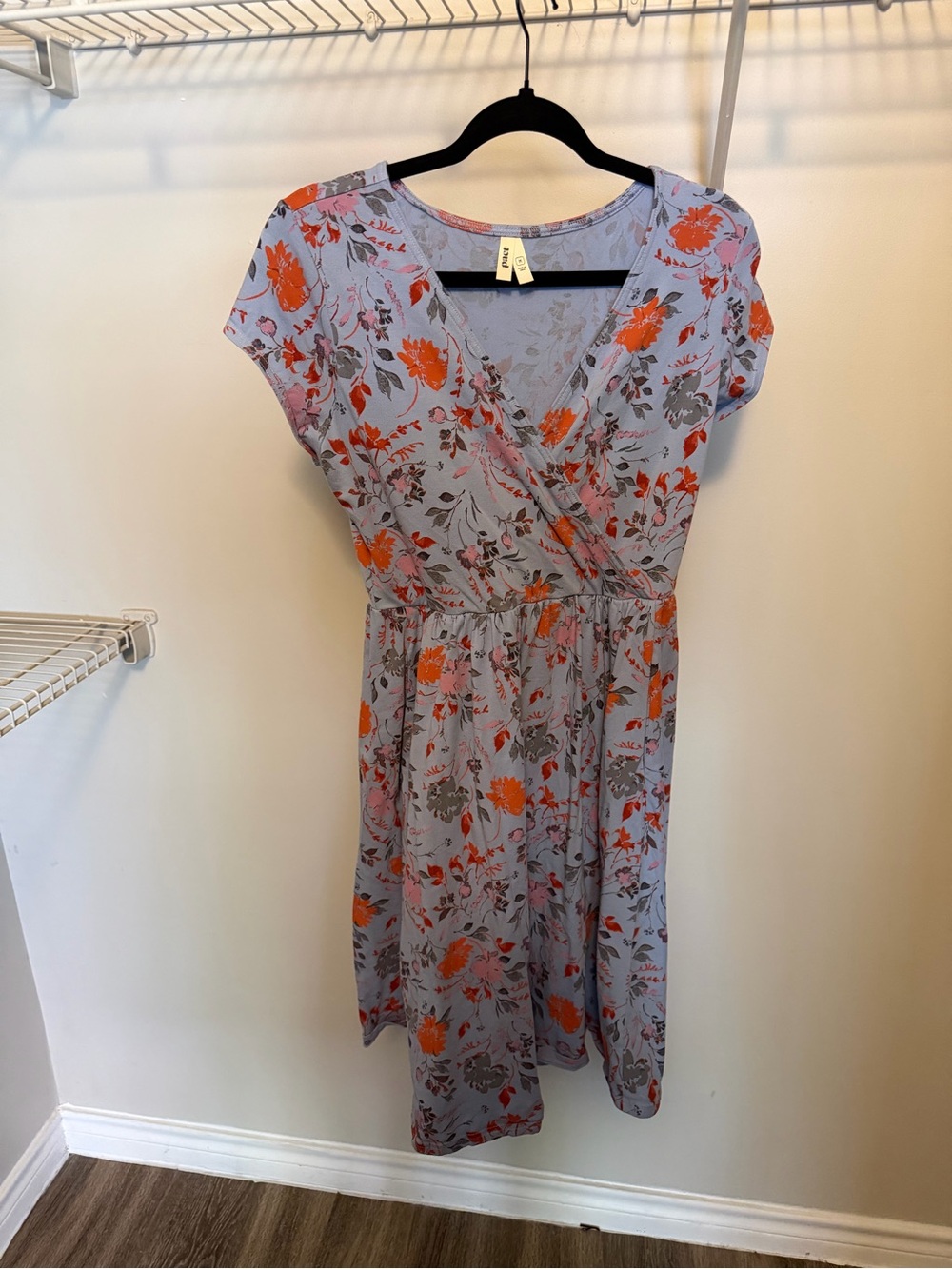 Surplice Lavender Floral Midi Dress with Orange Bloom